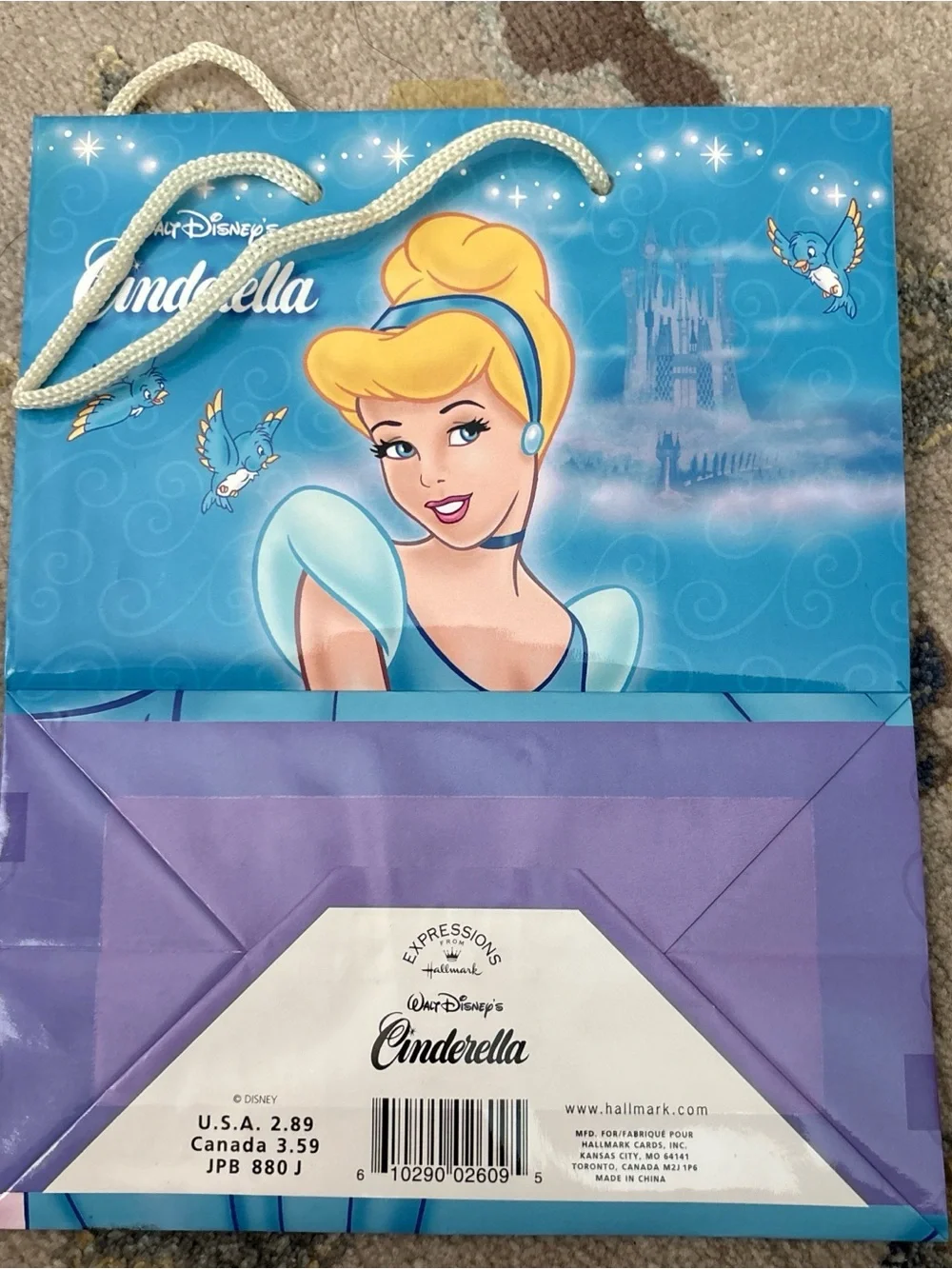 Set Of 2 Hallmark Walt Disney Cinderella Gift Bag - Lavender & White